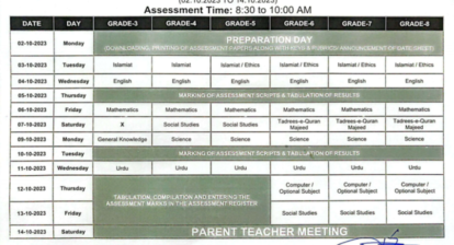 1st Term Revised Date Sheet for School Based Assessment 2023.