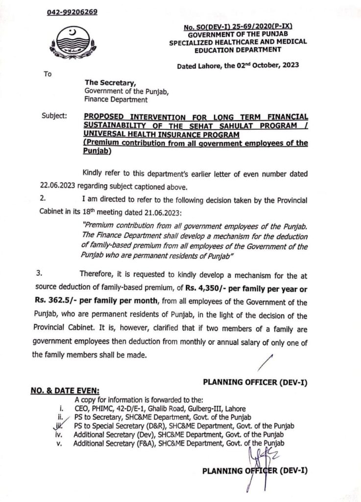 Sehat Sahulat Program for Government Employees